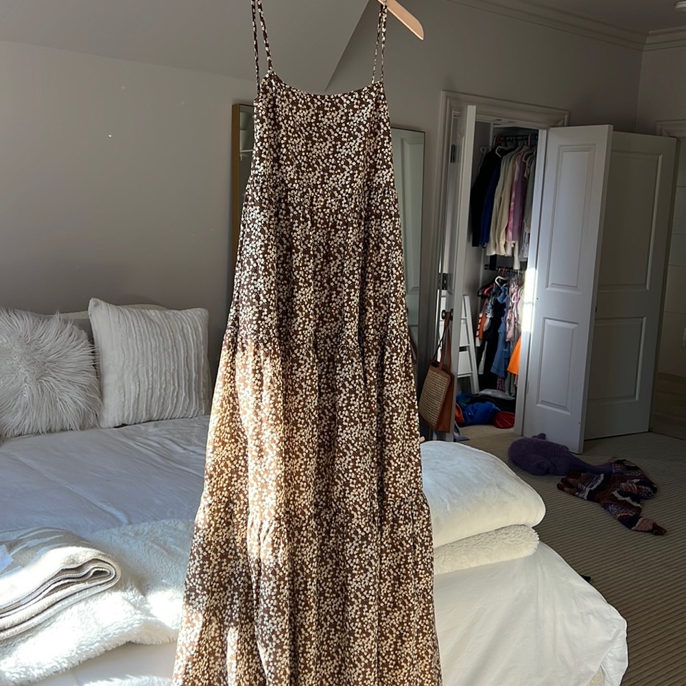 Worn once long, beautiful brown floral dress